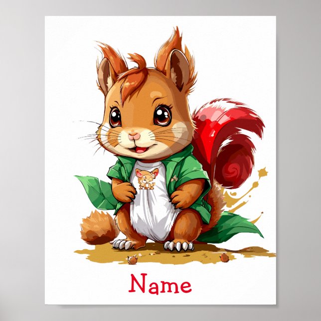 Anpassat namn för Cute Baby-ekorrel Poster (Framsidan)