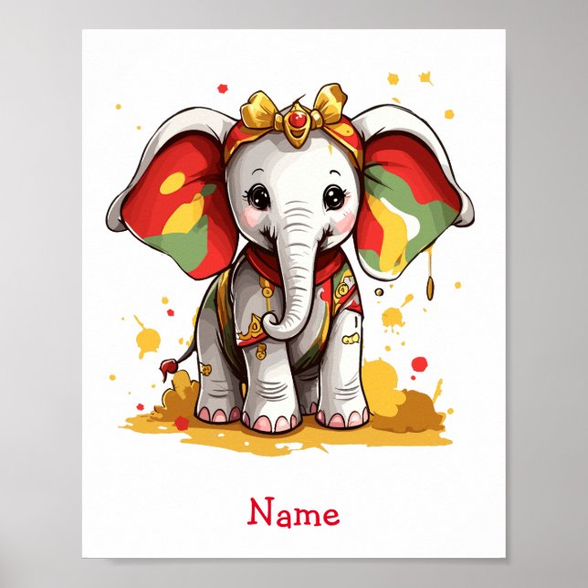 Anpassat namn för Cute Baby Elephant Poster (Framsidan)