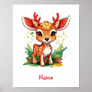 Anpassat namn för Cute Baby Hjort Poster