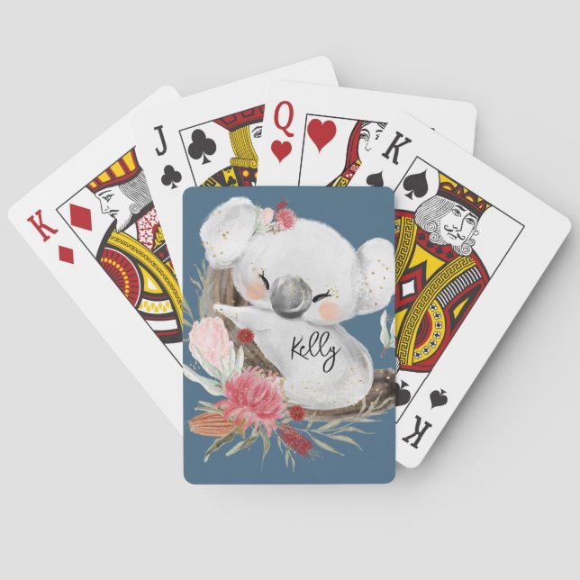 Anpassat namn för Cute Baby Koala Guld Speckle Casinokort (Baksidan)