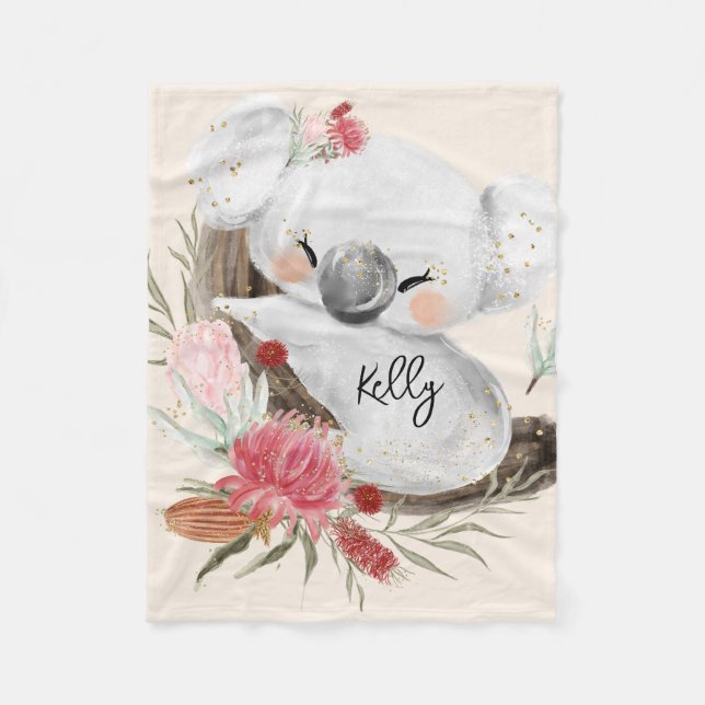 Anpassat namn för Cute Baby Koala Guld Speckle Fleecefilt (Framsidan)