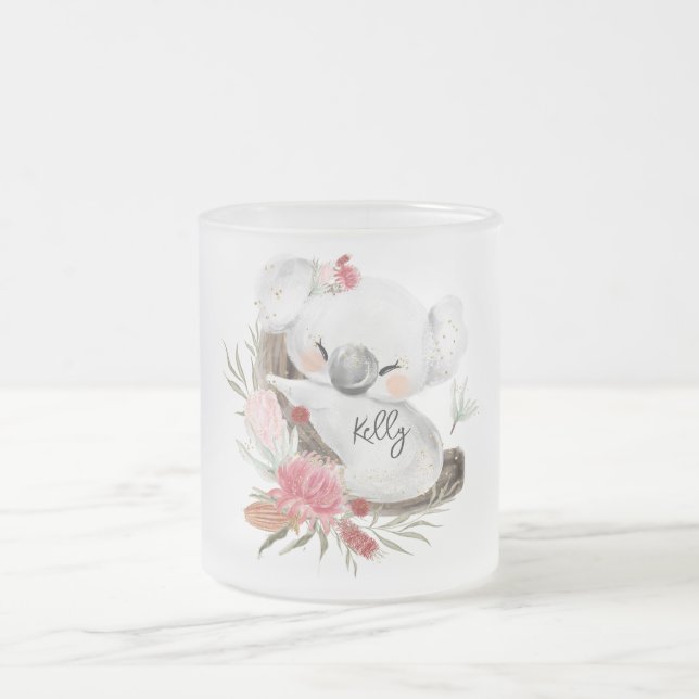 Anpassat namn för Cute Baby Koala Guld Speckle Frostad Glasmugg (Center)