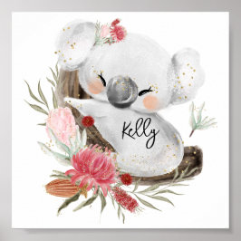 Anpassat namn för Cute Baby Koala Guld Speckle Poster