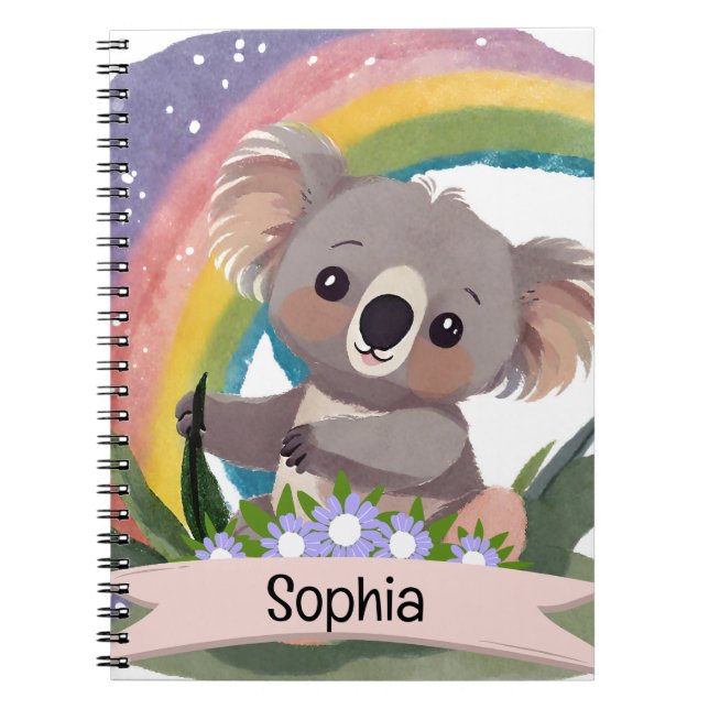 Anpassat namn för Cute Baby Koala Rainbow Anteckningsbok (Framsidan)