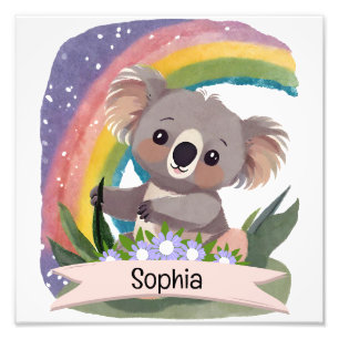 Anpassat namn för Cute Baby Koala Rainbow Fototryck