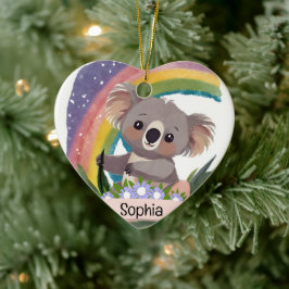 Anpassat namn för Cute Baby Koala Rainbow Julgransprydnad Keramik