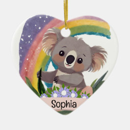 Anpassat namn för Cute Baby Koala Rainbow Julgransprydnad Keramik