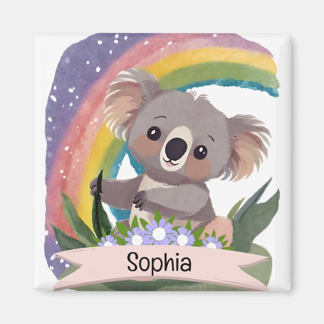 Anpassat namn för Cute Baby Koala Rainbow Magnet (Framsidan)