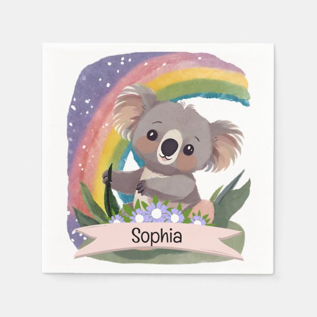 Anpassat namn för Cute Baby Koala Rainbow Pappersservett (Framsidan)