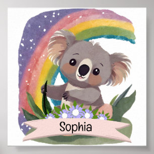 Anpassat namn för Cute Baby Koala Rainbow Poster