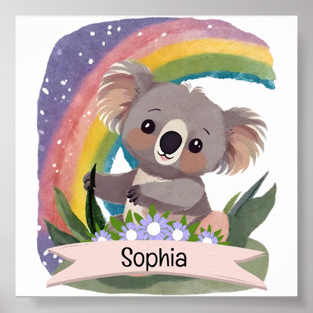 Anpassat namn för Cute Baby Koala Rainbow Poster (Framsidan)