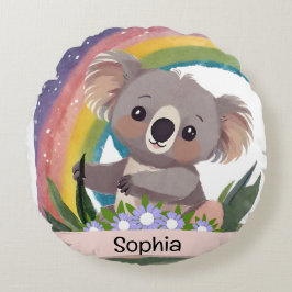 Anpassat namn för Cute Baby Koala Rainbow Rund Kudde