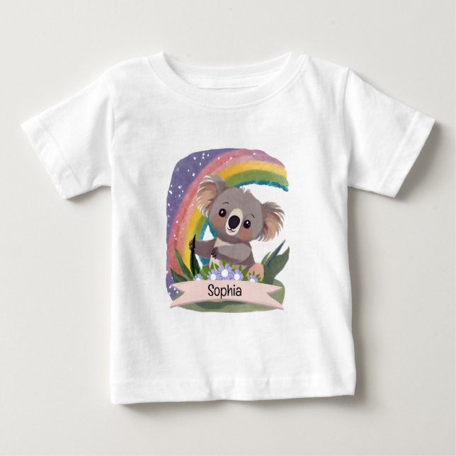 Anpassat namn för Cute Baby Koala Rainbow T Shirt (Framsida)