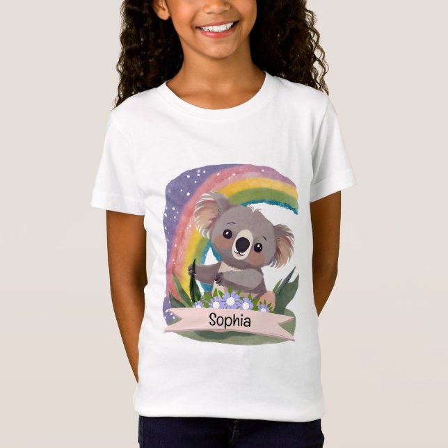 Anpassat namn för Cute Baby Koala Rainbow T Shirt (Framsida)