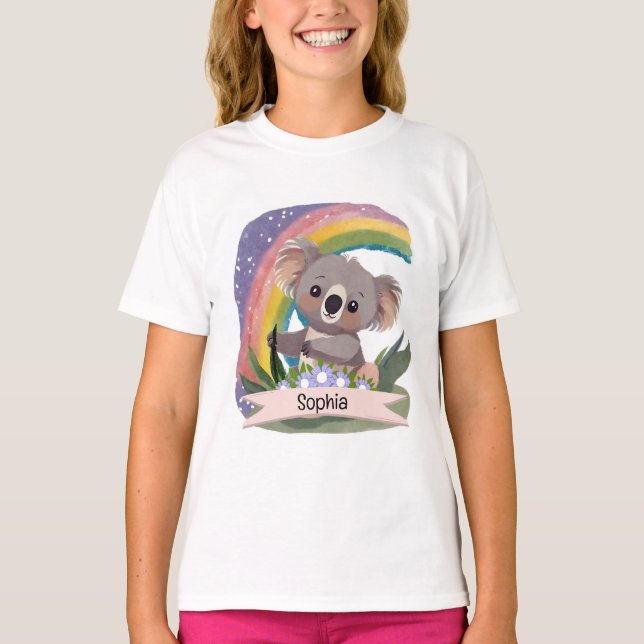 Anpassat namn för Cute Baby Koala Rainbow T Shirt (Framsida)
