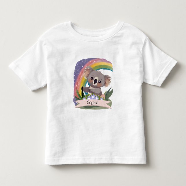 Anpassat namn för Cute Baby Koala Rainbow T Shirt (Framsida)