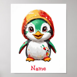 Anpassat namn för Cute Baby Penguin Poster