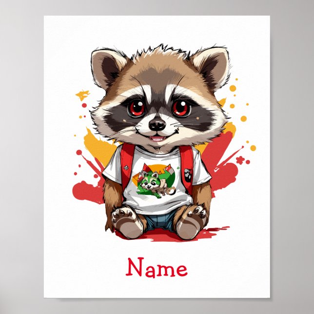Anpassat namn för Cute Baby Raccoon Poster (Framsidan)