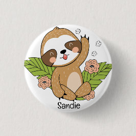 Anpassat namn för Cute Baby Sloth Knapp
