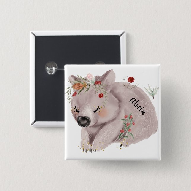 Anpassat namn för Cute Baby Wombat Guld Speckle Knapp (Framsida & baksida)