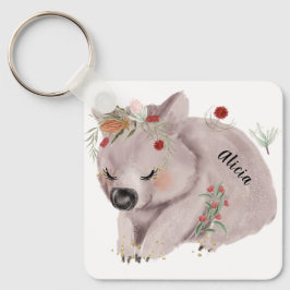 Anpassat namn för Cute Baby Wombat Guld Speckle Nyckelring