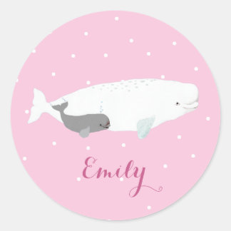 Anpassat namn för Cute Beluga Whale Girl Gift Runt Klistermärke