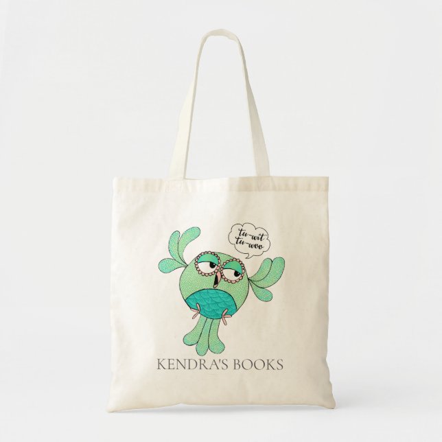 Anpassat namn för Cute Bird Uggla Bibliotek Bok Tygkasse (Framsidan)