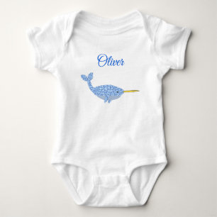 Anpassat namn för Cute Blue Pojke Narwhal T Shirt