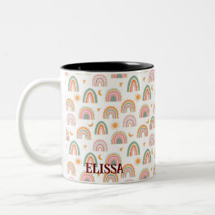 Anpassat namn för Cute Boho Rainbow Seamless Mönst Två-Tonad Mugg