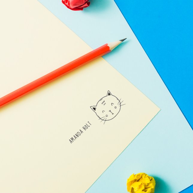 Anpassat namn för Cute Cat Funny Doodle Kids Självfärgande Stämpel (Skapare uppladdad)