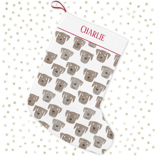 Anpassat namn för Cute Chocolate Labrador Retrieve Liten Julstrumpa (Fun chocolagte brown labrador retriever dog pattern personalized name Christmas stocking)