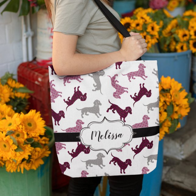 Anpassat namn för Cute Damask Dachshunds Tygkasse (Skapare uppladdad)