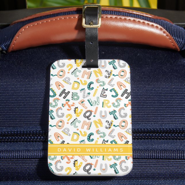 Anpassat namn för Cute Dinosaur Alphabet Mönster Bagagebricka (Framsida Insitu 2)