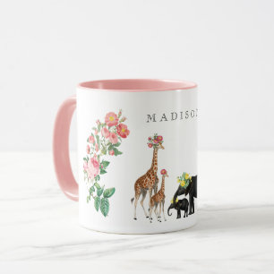 Anpassat namn för Cute Elephant & Giraffe Blommigt Mugg