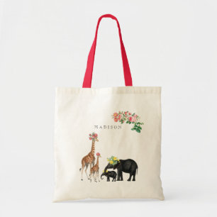 Anpassat namn för Cute Elephant & Giraffe Blommigt Tygkasse