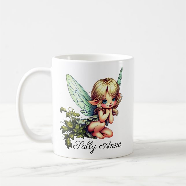 Anpassat namn för Cute Garden Fairy Girl Kaffemugg (Vänster)