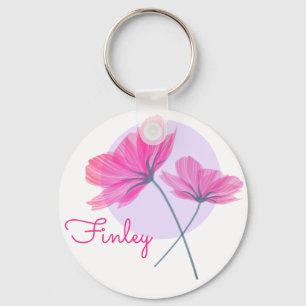Anpassat namn för Cute & Girly Modern Rosa Flowers Nyckelring