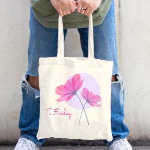 Anpassat namn för Cute & Girly Modern Rosa Flowers Tygkasse