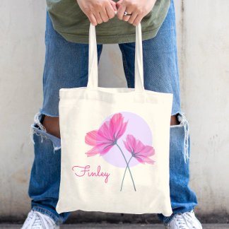 Anpassat namn för Cute & Girly Modern Rosa Flowers Tygkasse
