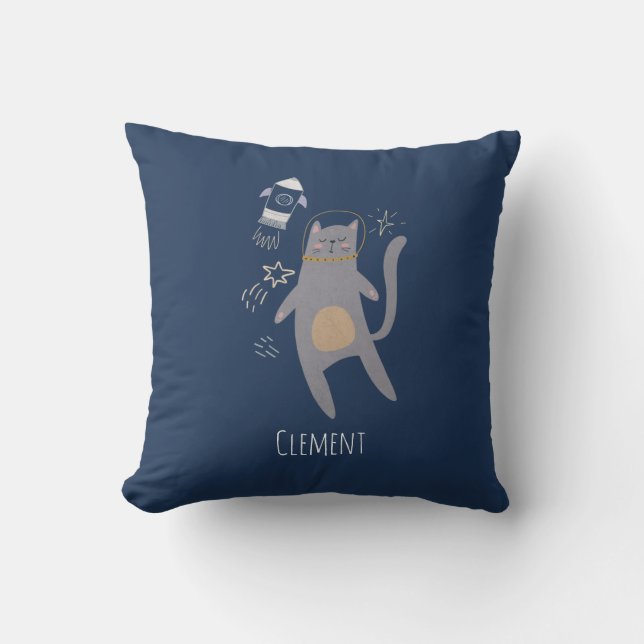 Anpassat namn för Cute Grått Astronaut Cat Kudde (Framsida)