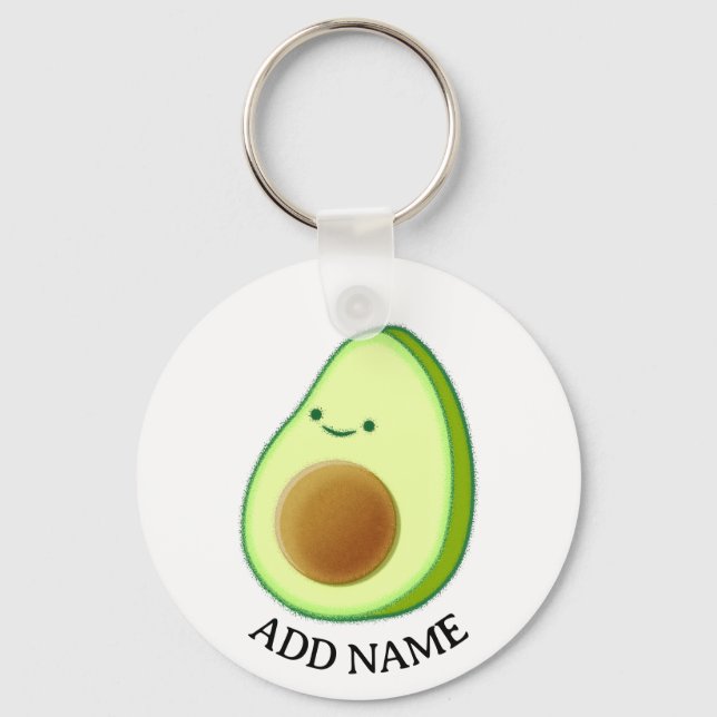 Anpassat namn för Cute Grönt Avocado Teckning Nyckelring (Framsida)