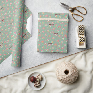 Anpassat namn för Cute Grönt Boho Rainbow Birthday Presentpapper