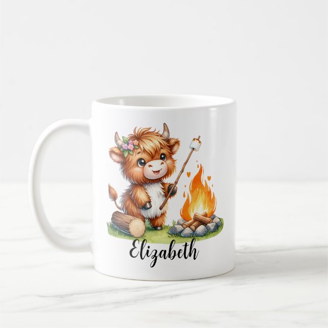 Anpassat namn för Cute Highland Cow Rosting Marshm Kaffemugg (Vänster)