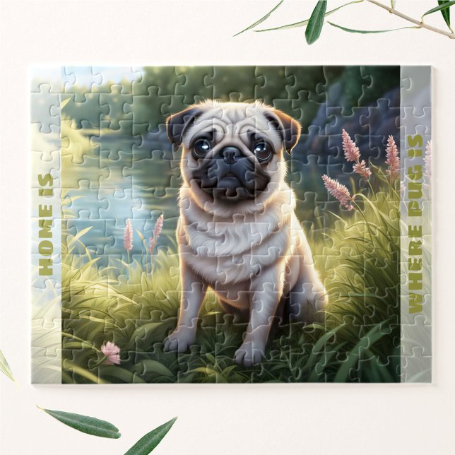 Anpassat namn för Cute Hund Pug Puppy Pussel (Cute Dog Pug Puppy Custom Name Jigsaw Puzzle)