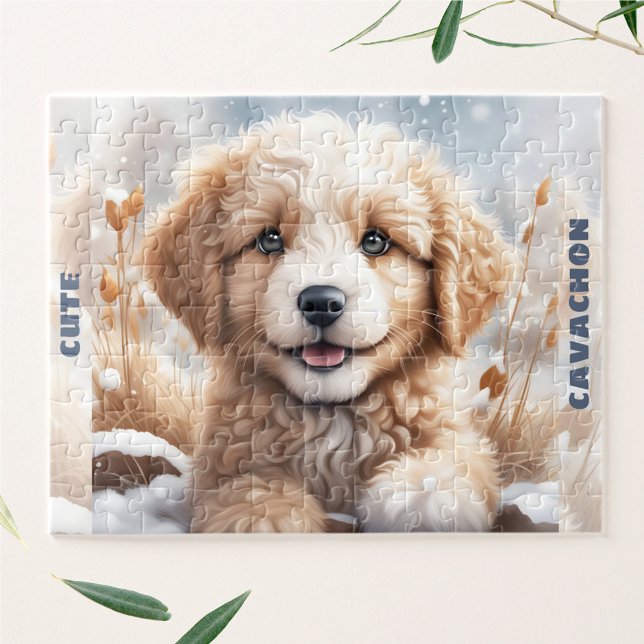 Anpassat namn för Cute Hund Puppy Winter Snö Pussel (Cute Dog Puppy Winter Snow Custom Name Jigsaw Puzzle)