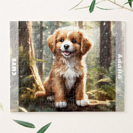 Anpassat namn för Cute Hund Watercolor Puppy Fores Pussel
