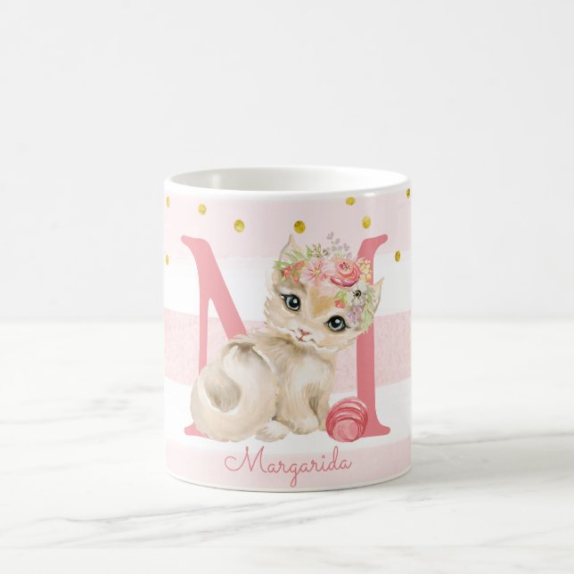 Anpassat namn för Cute Illustration Girl Cat Lover Kaffemugg (Center)