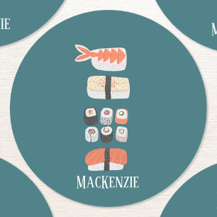 Anpassat namn för Cute Japanska sushi Runt Klistermärke