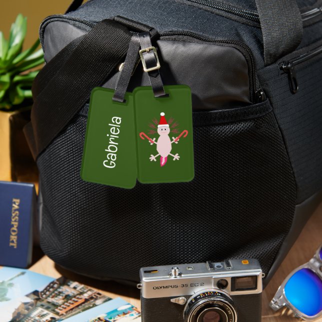 Anpassat namn för Cute Jul Axolotl Bagagebricka (Fram & Baksida)