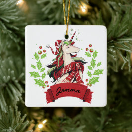 Anpassat namn för Cute Jul Unicorn Julgransprydnad Keramik